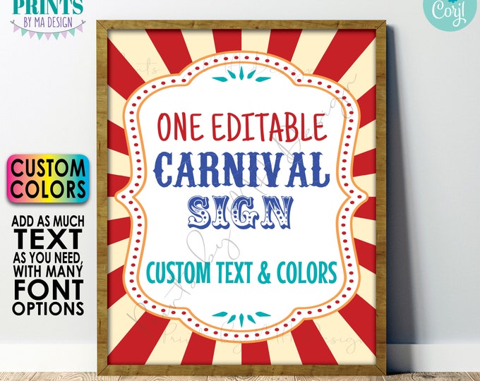 Custom Carnival Sign, Carnival Theme Party Sign, Circus Birthday Party, One PRINTABLE 8x10/16x20” Sign <Edit Yourself with Corjl>