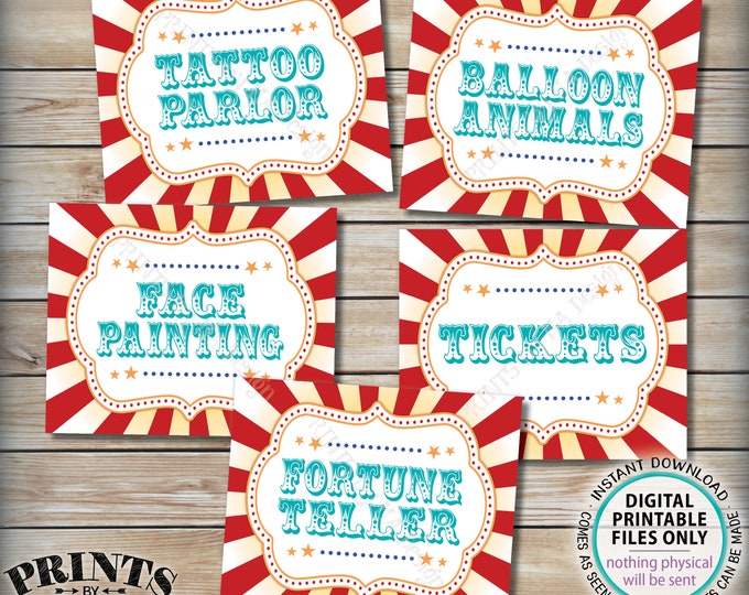 Carnival Games, Carnival Theme Party, Circus Theme Carnival Activities, Balloons, Painting, Teal/Turquoise PRINTABLE 8x10/16x20” Signs <ID>