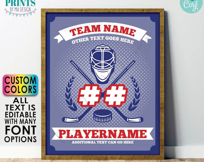 Custom Hockey Player Sign, Editable Tournament Hotel Door Sign, One PRINTABLE 8x10/16x20” Sign <Edit Yourself w/Corjl>