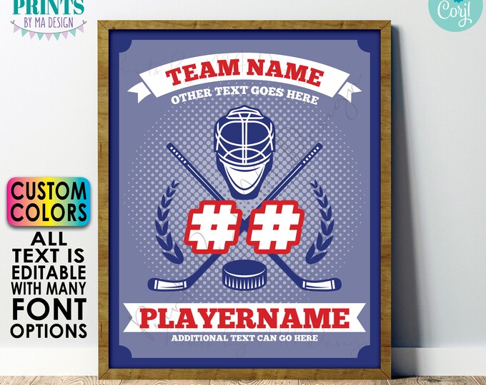 Custom Hockey Player Sign, Editable Tournament Hotel Door Sign, One PRINTABLE 8x10/16x20” Sign <Edit Yourself w/Corjl>