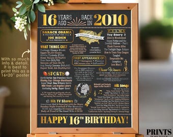 16th Birthday Poster Board, Born in the Year 2010 Flashback 16 Years Ago B-day Gift, PRINTABLE 16x20” Back in 2010 Sign <ID>