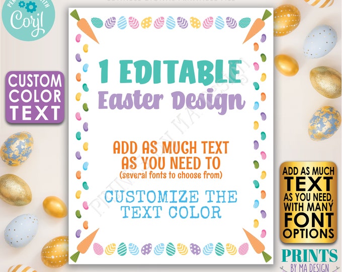 Editable Easter Sign, Choose Your Text, Easter Eggs & Jelly Beans, One Custom PRINTABLE 8x10/16x20” Portrait Sign <Edit Yourself w/Corjl>
