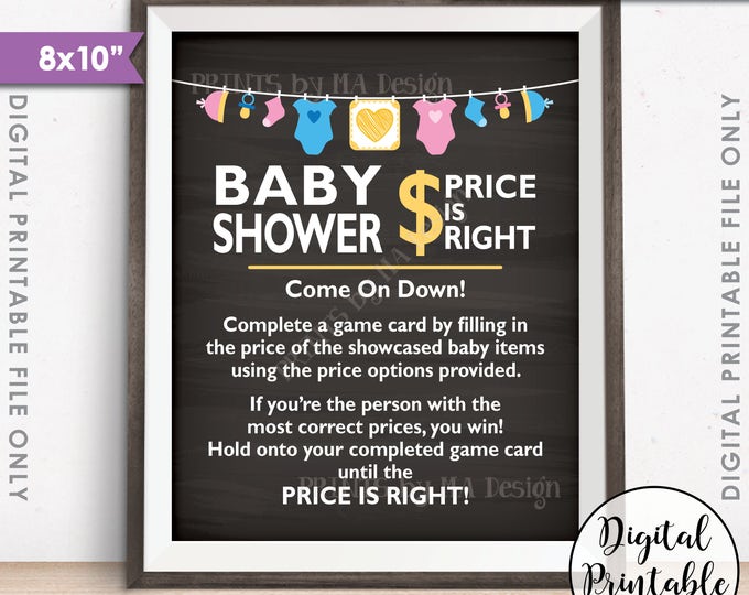 Price is Right Baby Shower Game Sign, Guess the Prices Activity, Price Game, Shower Decor, 8x10” Chalkboard Style Printable Instant Download