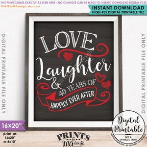 40-årsjubileumspresent, kärlek, skratt, lyckligt i alla sina dagar efter 40 års äktenskap, Ruby, direktnedladdning, 8x10/16x20” utskrivbar i svarta tavlor