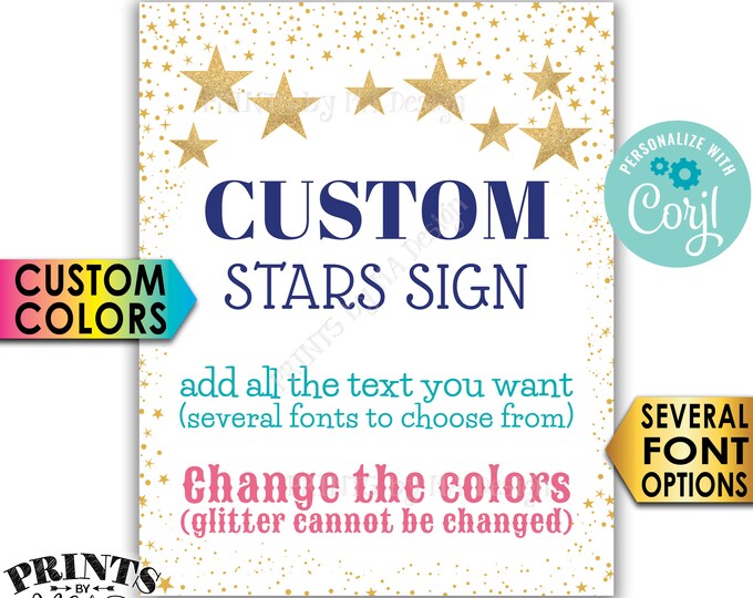 Custom Stars Sign, Twinkle Twinkle, Choose Your Text and Colors, One PRINTABLE 8x10/16x20” Portrait Sign <Edit Yourself with Corjl>