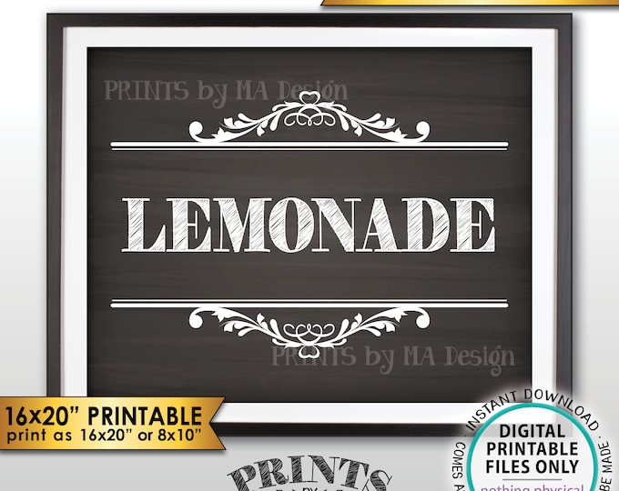 Lemonade Sign, Wedding Beverage Station Sign, Bridal Shower, Baby Shower, 8x10/16x20” Chalkboard Style PRINTABLE Instant Download Drink Sign