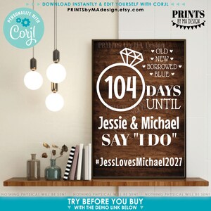 Editable Bridal Shower Countdown, Days Until She Says I Do, Custom ...
