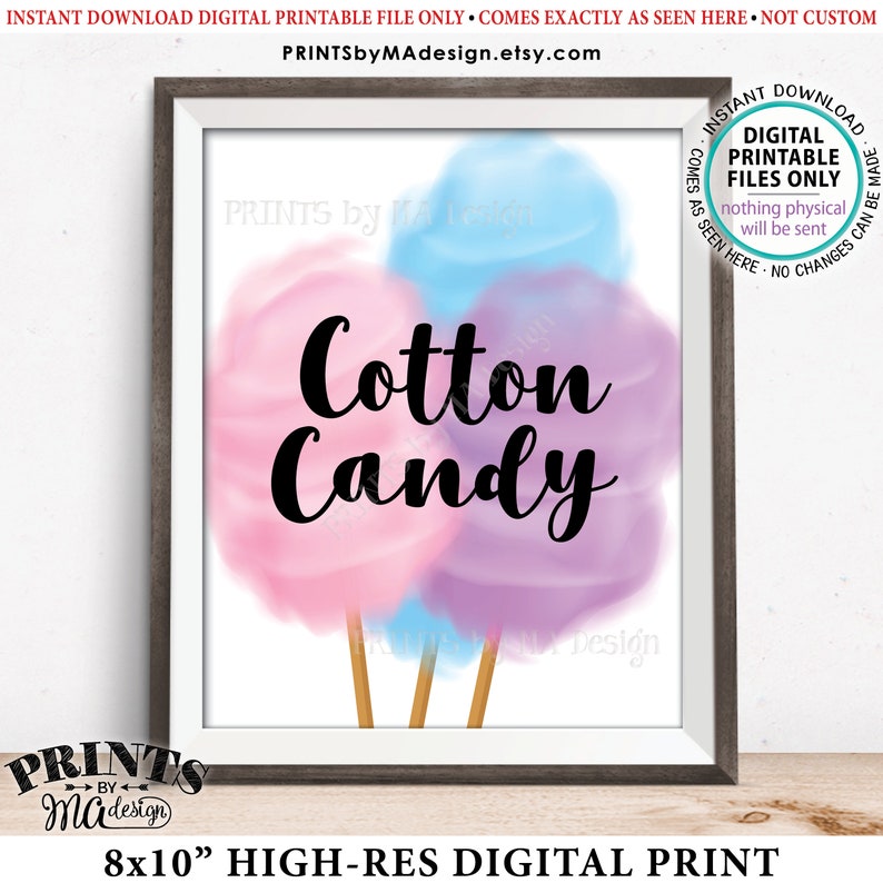 Cotton Candy Sign, Cotton Candy Station Wedding Decor, Birthday, Graduation Party, Multi-Color Cotton Candy Bar, PRINTABLE 8x10 Sign ID image 1