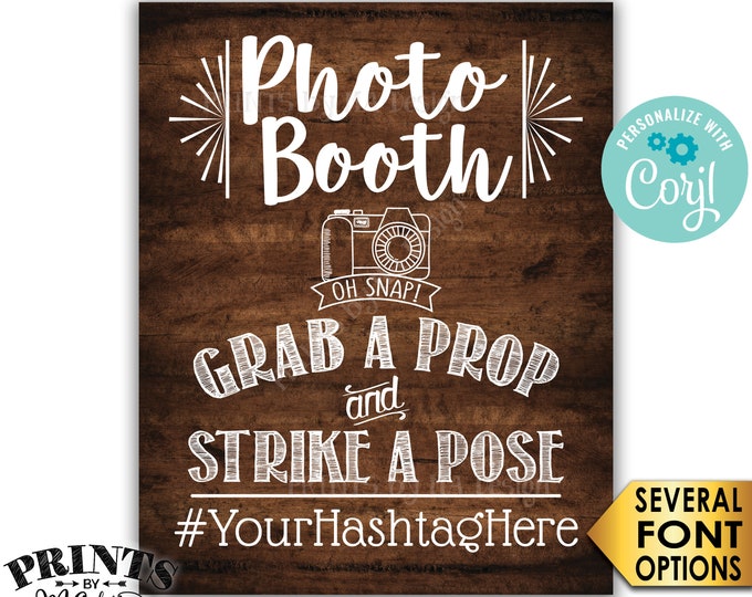 Photobooth Sign, Share on Social Media, PRINTABLE 8x10/16x20” Rustic Wood Style Hashtag Sign <Edit Yourself with Corjl>