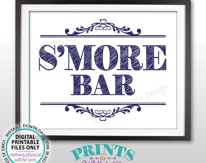 S'more Bar Sign, Smore Sign, Campfire Wedding Sign, Sweet 16 Birthday, Graduation Party, Navy Blue PRINTABLE 8x10” S'more Sign <ID>