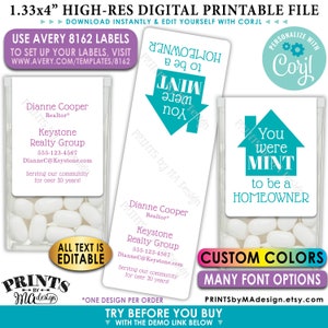 Realtor Tic Tac Labels, Custom Real Estate Mint Stickers, Mint to be a Homeowner, One PRINTABLE Avery 8162 Label &lt;Edit Yourself with Corjl&gt;