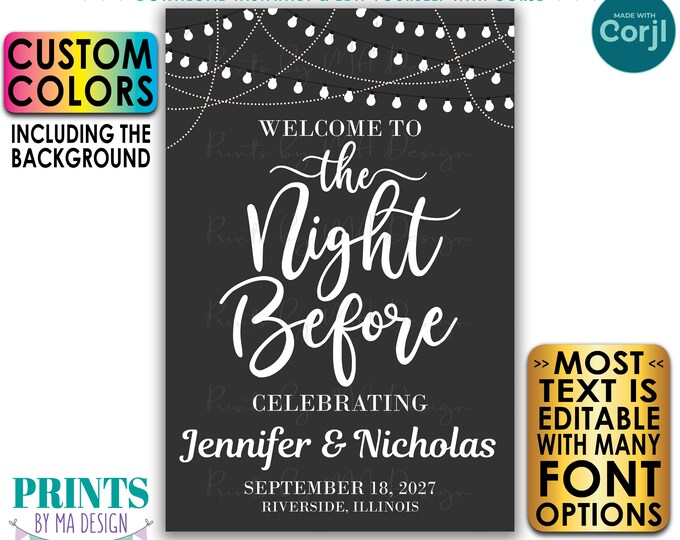 The Night Before Rehearsal Dinner Sign, Editable Wedding Sign, Custom PRINTABLE 24x36" Welcome Sign <Edit Yourself with Corjl>