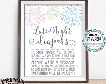 Fireworks Late Night Diapers Sign, Late-Night Diapers Sign some Diaper Thoughts, PRINTABLE 8x10/16x20 Pink & Blue Firecracker Sign <ID>