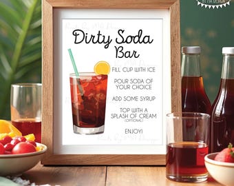 Dirty Soda Bar-bord, Maak je eigen frisdrank, Italiaanse frisdrank, Cream Soda, PRINTBAAR 8x10/16x20” Dirty Soda-bord, Bruisend en leuk bruisend drankje <ID>