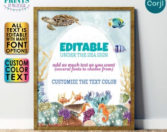 Editable Sea Life Sign, Welcome to the Under the Sea Event, Ocean, Marine, Beach, Custom PRINTABLE 16x20” Sign <Edit Yourself w/Corjl>