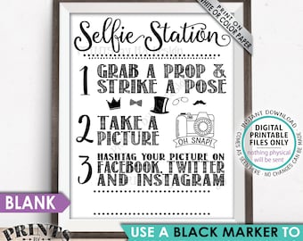 Selfie Station Sign, Share Pics on Social Media, Take a Selfie Hashtag, Facebook Instagram Twitter, PRINTABLE 8x10/16x20” Selfie Sign <ID>