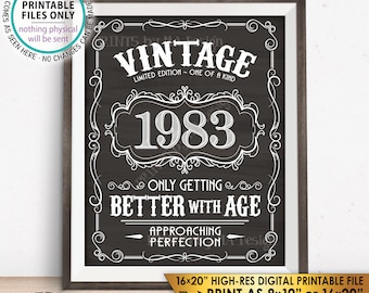 1983 Birthday Sign, Better with Age Vintage Birthday Poster, Aged to Perfection Chalkboard Style PRINTABLE 8x10/16x20” Instant Download Sign