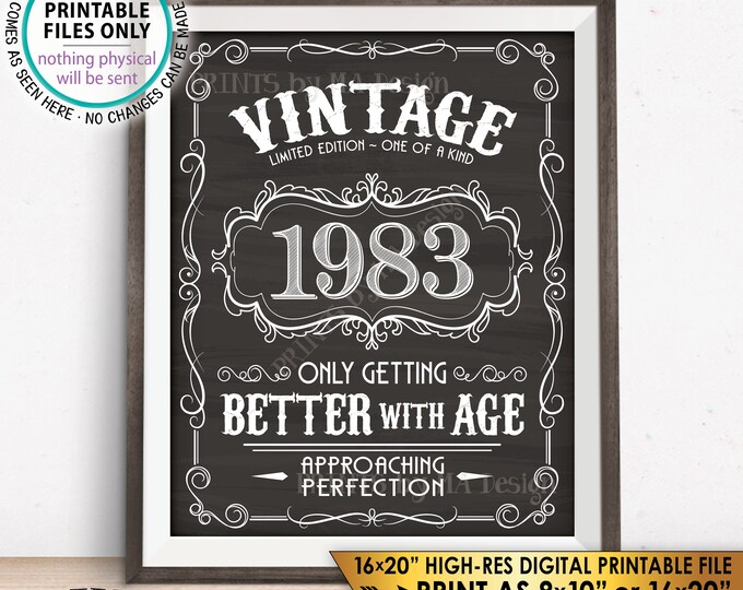 1983 Birthday Sign, Better with Age Vintage Birthday Poster, Aged to Perfection Chalkboard Style PRINTABLE 8x10/16x20” Instant Download Sign