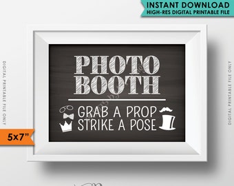 Photobooth Sign, Grab a prop & Strike a Pose, Photo Booth Chalkboard, Wedding Birthday Graduation Party, Instant Download Digital Printable