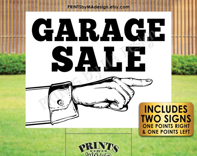 Garage Sale Signs, Garage Sale This Way, Yard Sale, Two PRINTABLE 8x10/16x20” Landscape Signs with Hand Pointing Right and Left <ID>