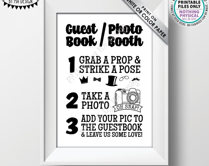 Guestbook Photobooth Sign, Add photo to the Guest Book and Leave Us Some Love, Wedding, PRINTABLE 5x7” Black & White Photo Booth Sign <ID>