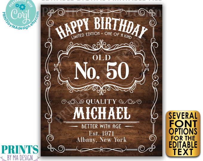 Happy Birthday Sign, Vintage Whiskey Themed Better with Age Birthday Poster, PRINTABLE 16x20” Rustic Wood Style Sign <Edit Yourself w/Corjl>