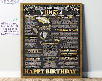 1965 Birthday Flashback Poster, Back in the Year 1965 Birthday Decoration, ‘65 B-day Gift, PRINTABLE 16x20” B-day Sign <ID>