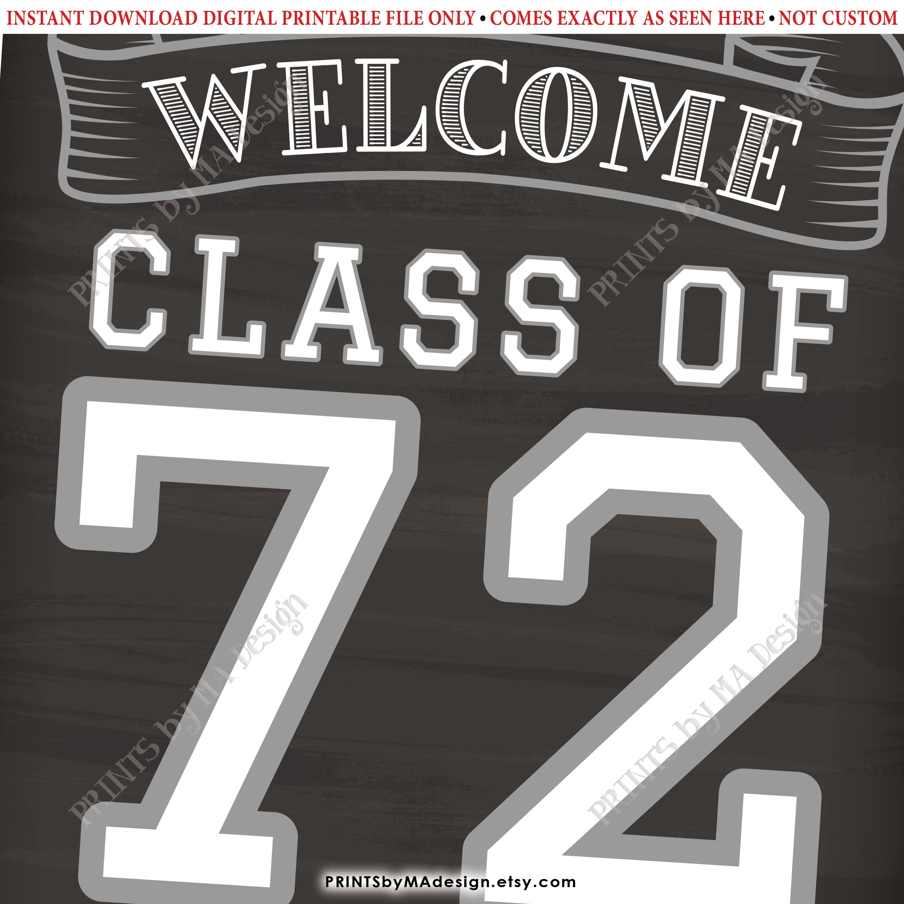 Class of 1972 Sign, Class of '72 Reunion Decoration, Chalkboard Style PRINTABLE 8x10