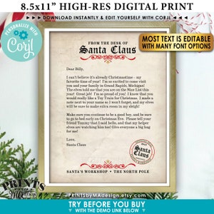 Carta de Papá Noel, plantilla de carta de Papá Noel personalizada, un archivo digital editable IMPRIMIBLE de 8.5x11", papel antiguo <Editar usted mismo con Corjl>