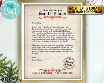 Letter from Santa Claus, Custom Santa Letter Template, One Editable PRINTABLE 8.5x11" Digital File, Old Paper <Edit Yourself with Corjl>