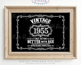 1955 Birthday Sign, Vintage Better with Age Poster, Whiskey Theme Decoration, PRINTABLE 24x36” Black & White Landscape 1955 Sign <ID>