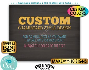 Custom Posters, Choose Your Text, Change Colors, Up to 10 PRINTABLE 8x10/16x20” Chalkboard Style Landscape Signs <Edit Yourself with Corjl>