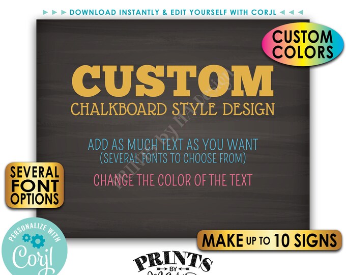 Custom Posters, Choose Your Text, Change Colors, Up to 10 PRINTABLE 8x10/16x20” Chalkboard Style Landscape Signs <Edit Yourself with Corjl>