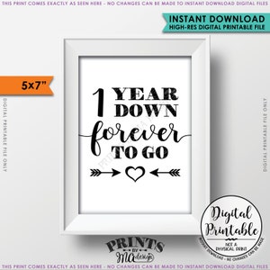1 jaar down Forever to Go huwelijksverjaardag cadeau, huwelijkscadeau, 1e verjaardagscadeau, Instant Download 5x7" afdrukbaar