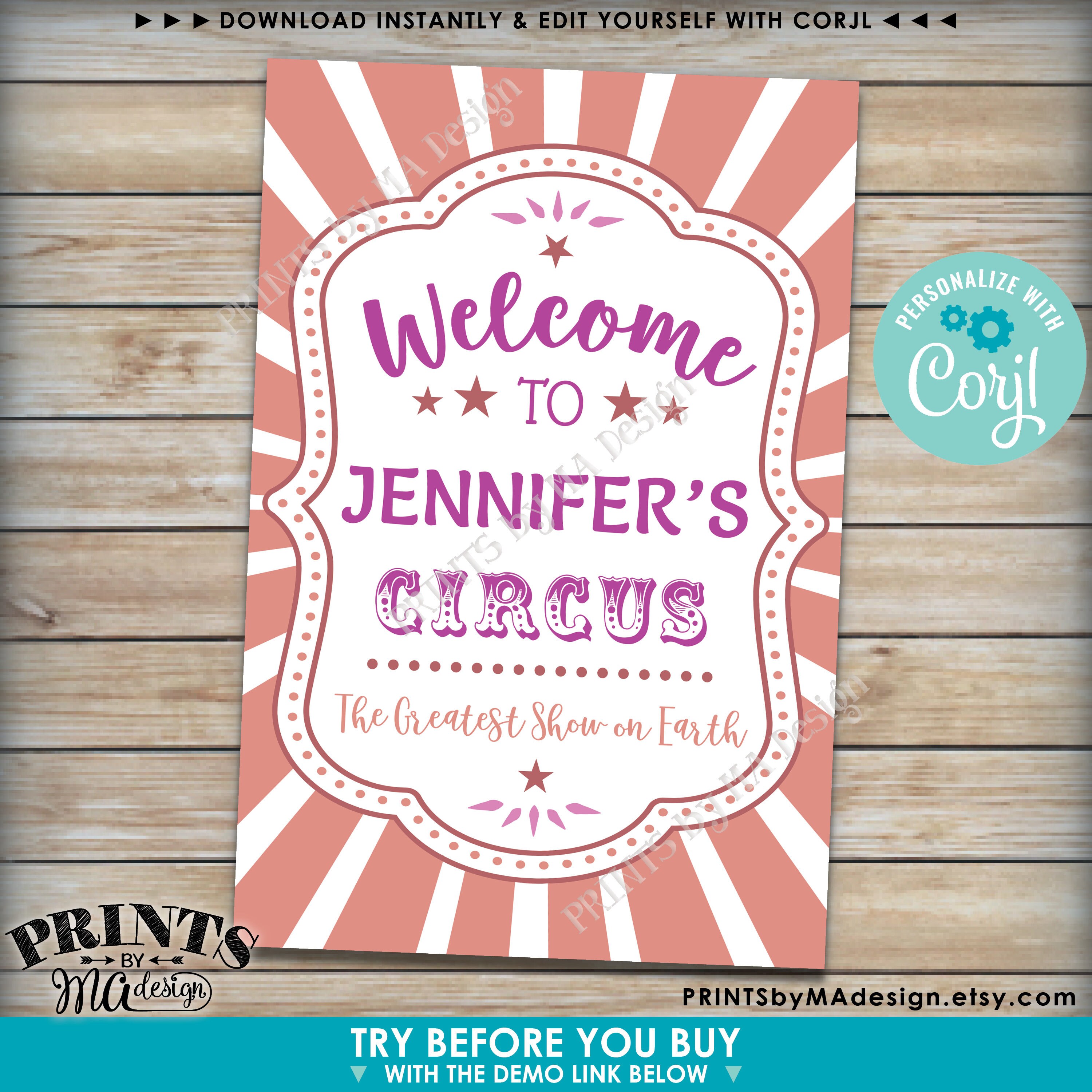 Circus Welcome Sign, Welcome to the Circus Entrance Sign, Custom