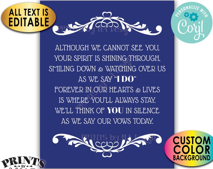 Heaven Wedding Sign, Although We Cannot See You, Memorial Table, PRINTABLE 8x10/16x20” Tribute Sign <Edit Yourself with Corjl>