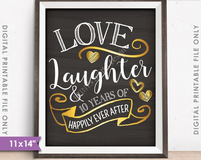 10th Anniversary Gift, Love Laughter Happily Ever After 10 Years of Marriage Milestones, 11x14" Instant Download Digital Printable File