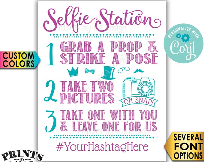 Selfie Station Sign, Take 2 Photos & Leave One For Us, Photobooth, Hashtag, Custom PRINTABLE 8x10/16x20” Sign <Edit Yourself with Corjl>