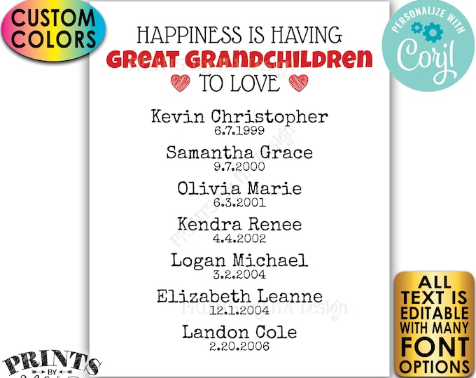 Great Grandparent Gift, List of Great Grandkids, Great Grandparents Sign, PRINTABLE Great Grandchildren Sign <Edit Yourself w/Corjl>