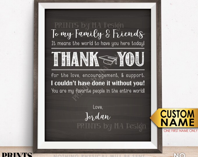 Graduation Thank You Sign, Thanks from the Graduate Poster, PRINTABLE 8x10/16x20” Chalkboard Style Graduation Party Decoration