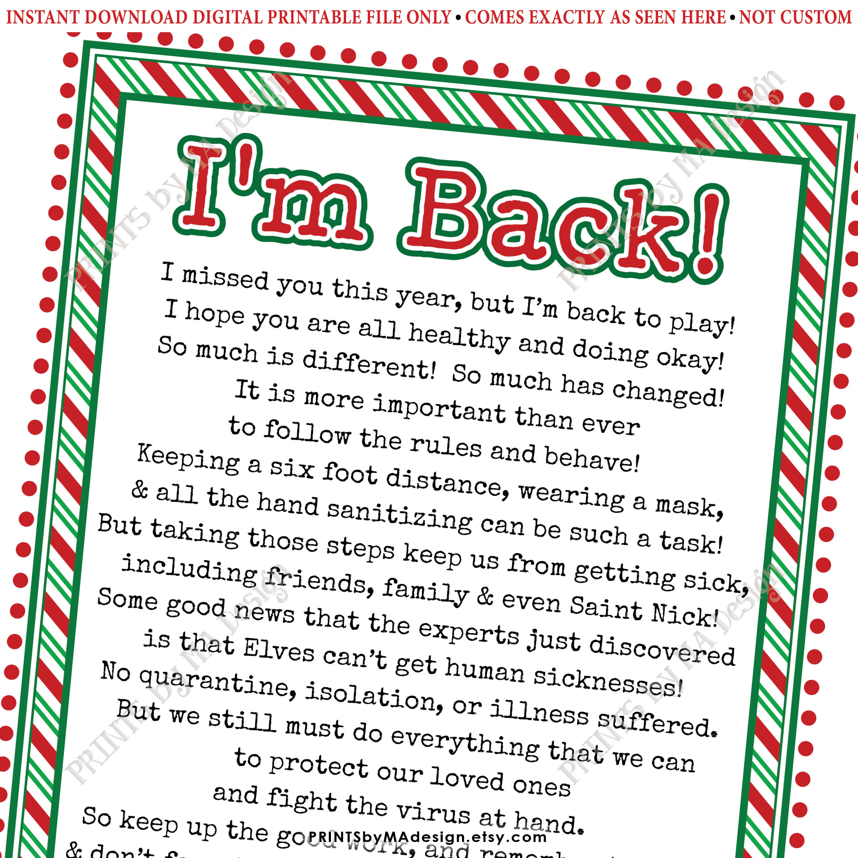 Elf Welcome Back Letter Quarantine Isolation Keep Santa Healthy 