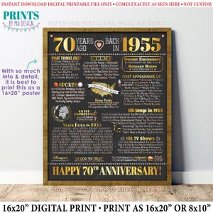 70th Jubiläum Poster Tafel, Rückseite 1955 Rückblende 70 Jahre, Verheiratet 1955 Jubiläumsgeschenk, DRUCKBARE 16x20 ''1955 Schild <ID>
