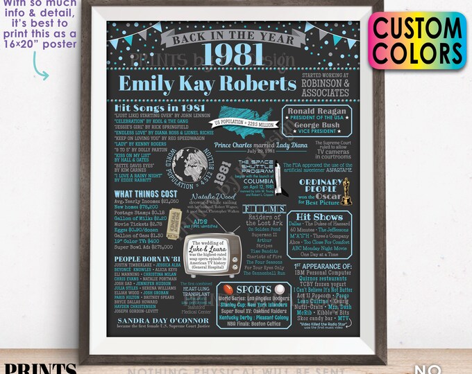 Back in the Year 1981 Retirement Party Sign, Flashback to 1981 Poster Board, Custom PRINTABLE 16x20” Retirement Party Decoration