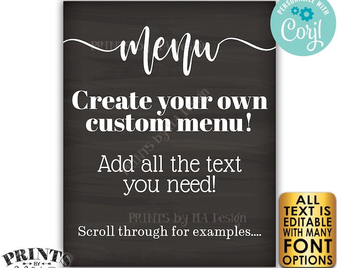 Custom Menu Sign, PRINTABLE 8x10/16x20” Chalkboard Style Menu (Wedding Birthday Anniversary Reunion Retirement) <Edit Yourself with Corjl>