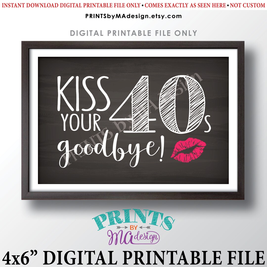 50th Birthday Sign, Kiss Your 40s Goodbye, Funny 50th Candy Bar Sign ...