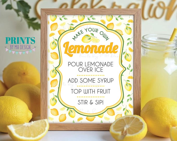 DIY Lemonade Bar Sign, Party Decoration, Graduation, Birthday, Retirement, Baby/Bridal Shower, Digital Printable 8x10/16x20” Sign <ID>