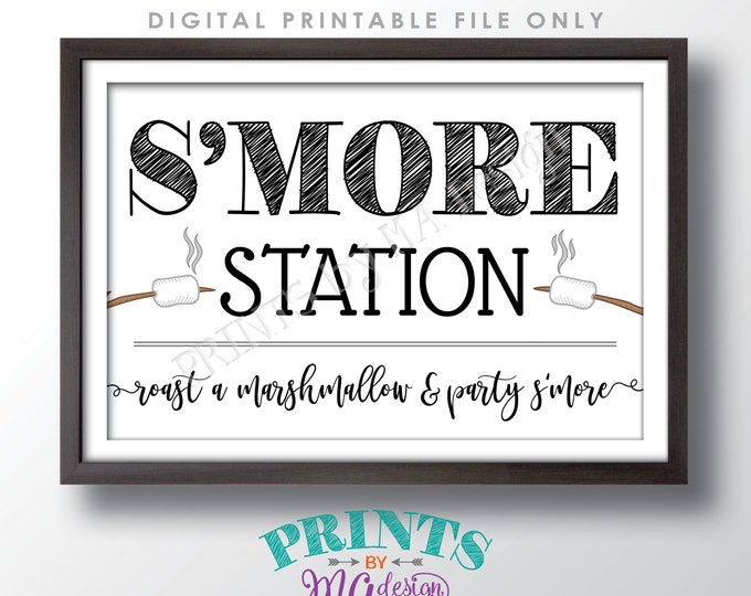 S'more Station Sign, Roast a Marshmallow and Party S'more, PRINTABLE 24x36” Smore Sign <ID>