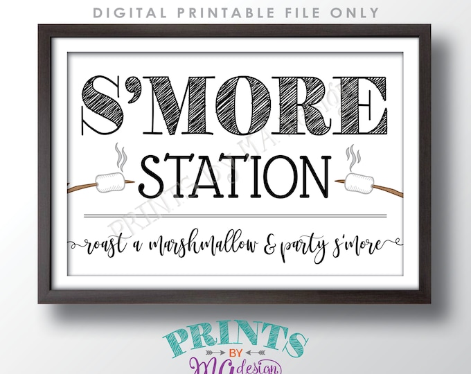 S'more Station Sign, Roast a Marshmallow and Party S'more, PRINTABLE 24x36” Smore Sign <ID>