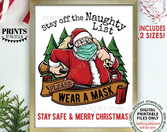 Wear a Mask Sign, Stay Off the Naughty List Please Wear a Mask, Masks Required, Christmas, 16x20" & 8.5x11" Digital PRINTABLE Files <ID>