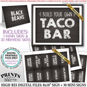 Taco Bar Schild und Etiketten, Baue deine eigene Taco Station, Nacho Fiesta Taco Buffet Mexikanische Bar, PRINTABLE Chalkboard Style Schild & Etiketten &lt;ID&gt;